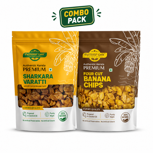 Combo Pack (Sharkara Varatti 200g, Four Cut Banana Chips 200g)